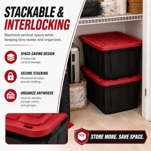 4-Pack 27 Gallon Heavy Duty Storage Bins Durable Polypropylene Plastic with S...