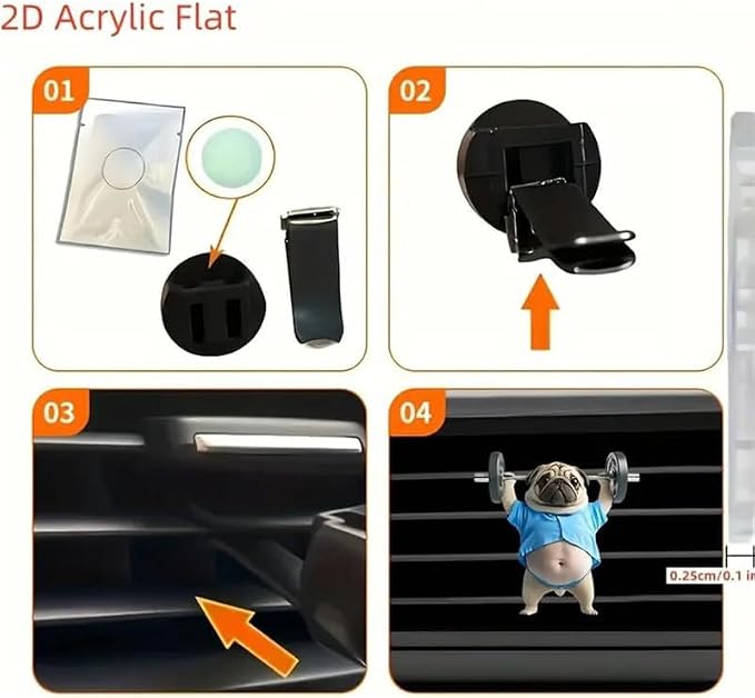 8PCS cute Pug acrylic car vent diffuser, 2D prank Havana cigar car diffuser - Image 8