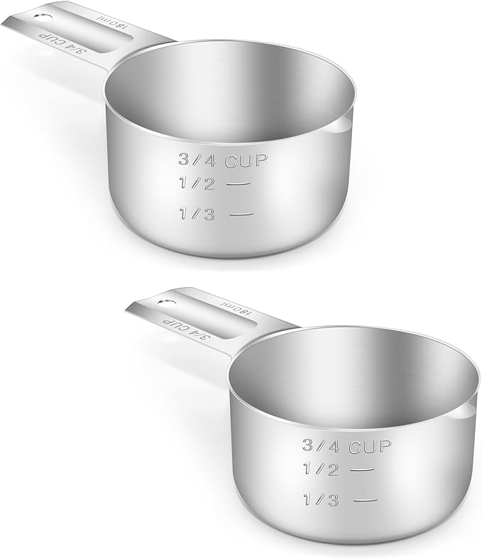 2PCS 3/4Cup Single Measuring Cup, Stainless Steel Measure Scoop, Metric and US by BERYLER