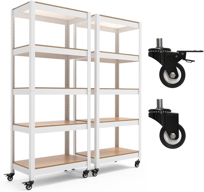 HOMEDANT House White 5-Tier Metal Rolling Cart Shelf Rack Casters Heavy Duty by TheBestOrganizingSolution