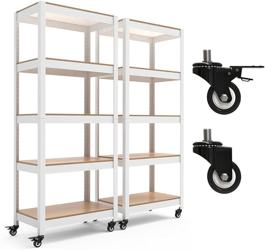 HOMEDANT House White 5-Tier Metal Rolling Cart Shelf Rack Casters Heavy Duty by TheBestOrganizingSolution