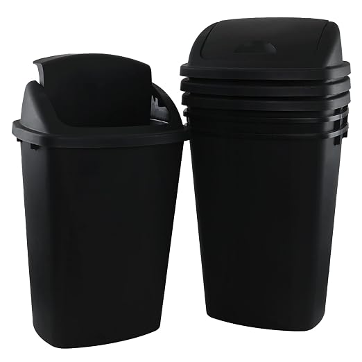 Zopnny 4-Pack Lidded Trash Can, 13 Gallon Black Plastic Garbage Bin by Zopnny
