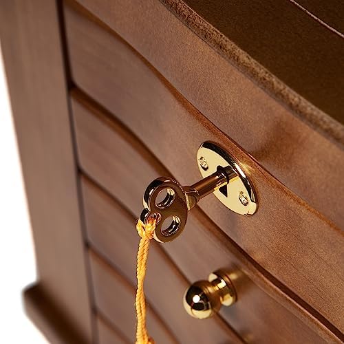 FEECOZ Wooden Jewelry Box for Women, Solid Wood Jewelry Organizer with Mirror...