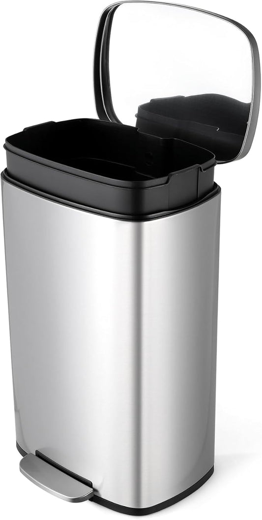 8 Gal Kitchen Trash Can, 30L Recycling or Garbage Bin, Brushed Stainless Steel by ComfyCorner