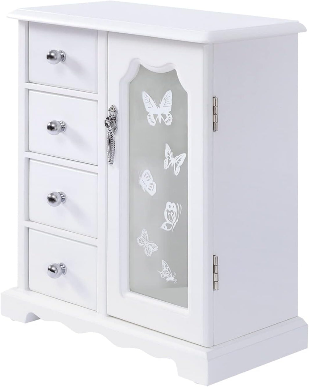 DYRABREST 4 TierJewelry Box White Wooden Jewelry Organizer Girls Women Jewelr...