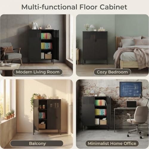47" Black Metal Storage Cabinet Office Storage Multipurpose Cabinets