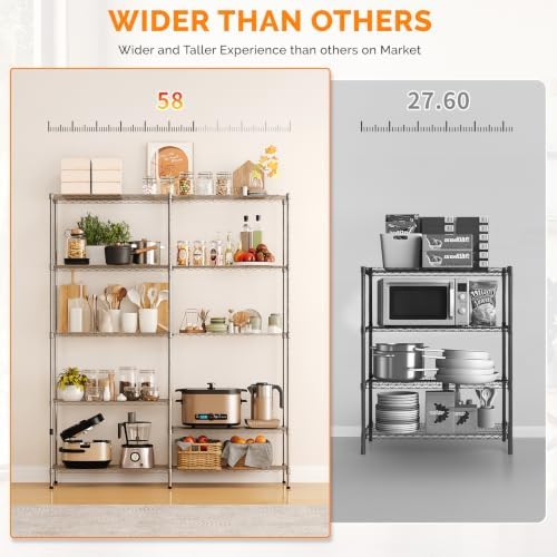 VINGLI 5 Tier Storage Shelves 1430LBS Heavy Duty Metal Shelving, Upgraded 58&...