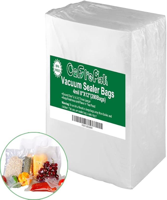 O2frepak 200 Quart Size 8" x 12" 4mil Thick Vacuum Sealer Bags by O2frepak