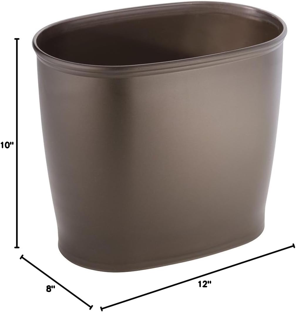 iDesign Slim Plastic Bathroom Trash Can, Small Garbage Bin for Bedroom, Office, Desk, Dorm, Bronze (Pack of 2)