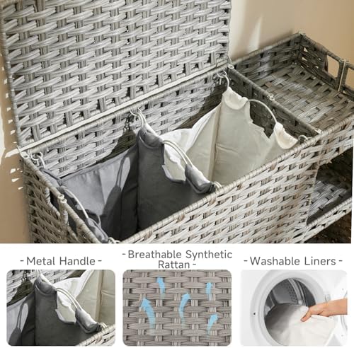 Laundry Hamper with Wheels, 42.3 Gal.(160 L) Laundry Sorter with Shelves, Rat...