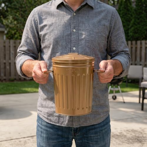 Plexon 2 Gallon Small Metal Trash Can with Lid Bathroom Garbage Can with Lid Bathroom Trash Can for Bedroom Office Kitchen Indoor Waste Basket, Round Powder Coated Brown