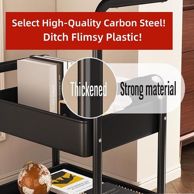 3 Tier Metal Rolling Utility Cart Organizer - Image 2