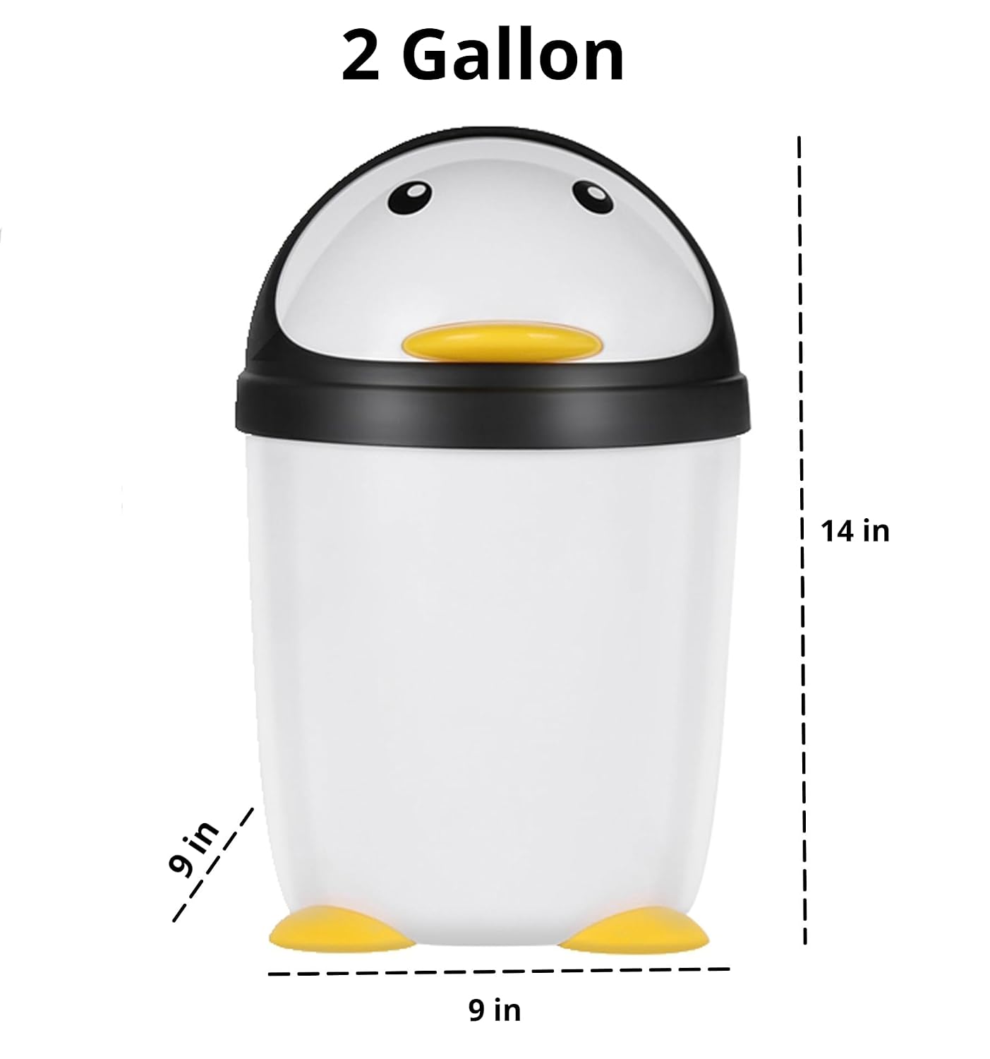 Penguin Plastic Trash Can with Lid Bedroom 7.5 Liter /2 Gallon Garbage Can Children Room Garbage Can Swing Lid Wastebasket Dustbin Organizer, White