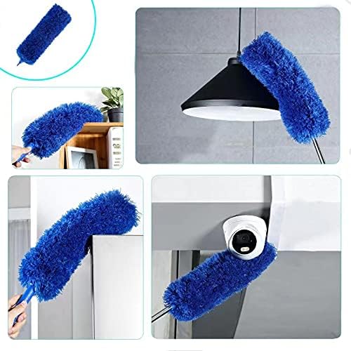 ZZ LAZYCOTTAGE Duster, Microfiber Dusters with 2 Handle Sets, Durable 15-98.1 Inches Long Telescopic Rod, Washable, Feather Dusters for Cleaning Cobweb and Ceilings Fans, 5 Pack (Blue)