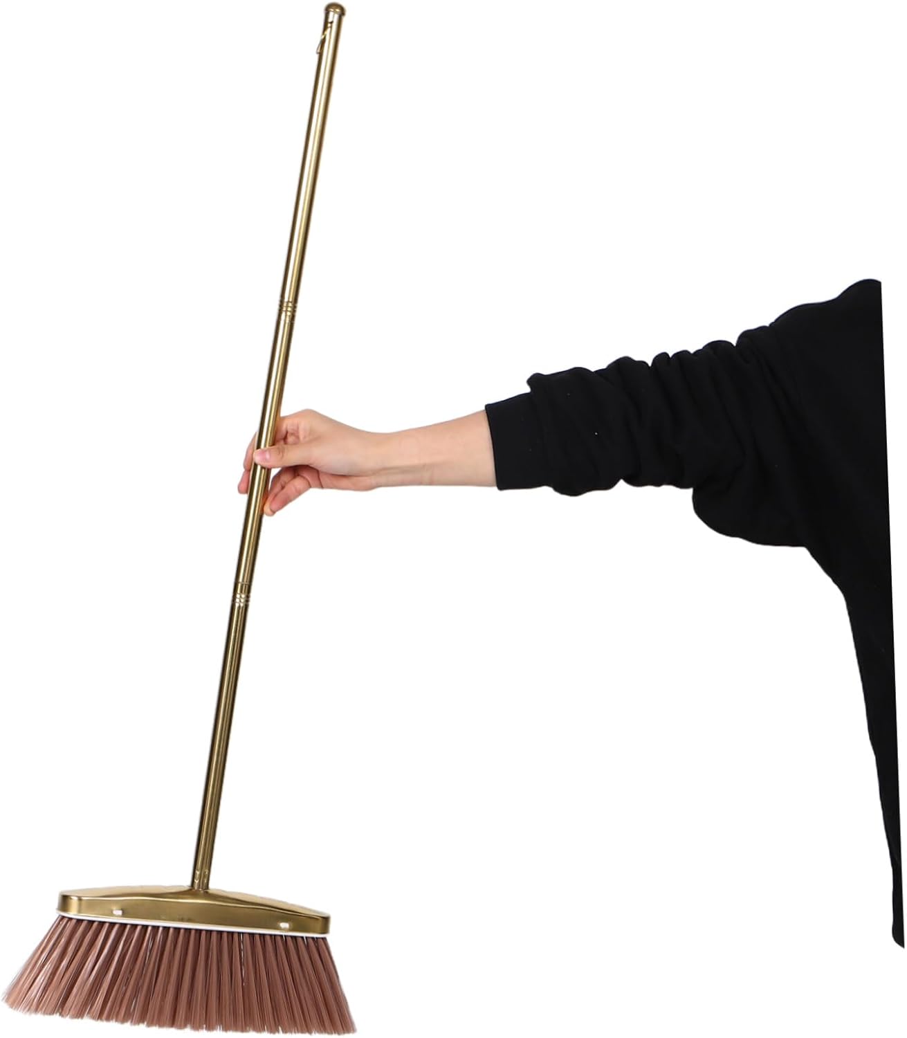 MAGICLULU Golden Stainless Steel Dust Broom Weather Resistant and Moistureproof Material with Detachable Handle Sturdy Hardwood Floor Sweeper for Indoor and Yard Floor Cleaning for House