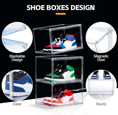 NYZE 12 Pack Acrylic Shoe Boxes Side Open, Clear Shoe Box Plastic Stackable, ...