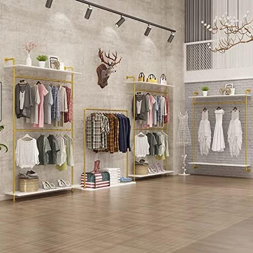 Industrial Clothing Store 2-Tier Pipe and Wood Garment Rack,Wall Mounted Stor...