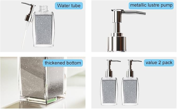 Silver Soap Dispenser with Refillable Plastic Pump - Image 9