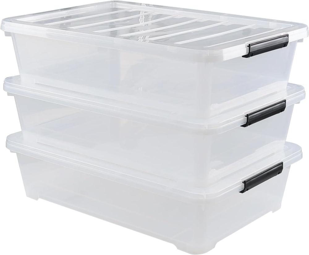 Gloreen 3-Packs Plastic Underbed Storage Bins with Lids, 40 Quart