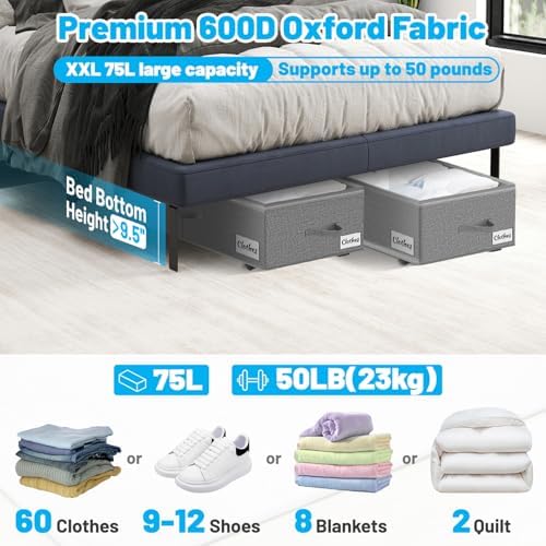 Under Bed Storage with Wheels, 4-Pack 10" Height XXL 75L Rolling Storage...
