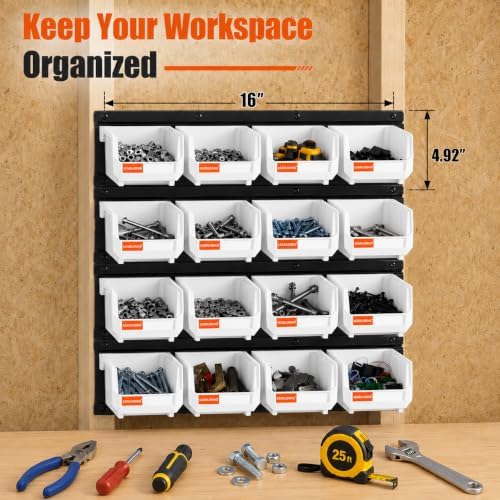 16pc Wall-Mounted Storage Organizer Set with Metal Rails White