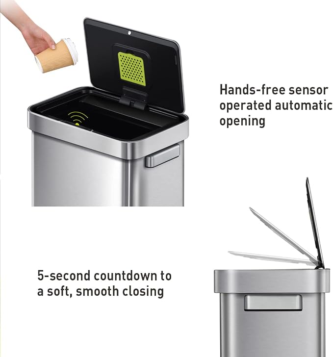 EKO Deluxe Mirage-T 50 Liter / 13.2 Gallon Touchless Rectangular Motion Sensor - Image 4