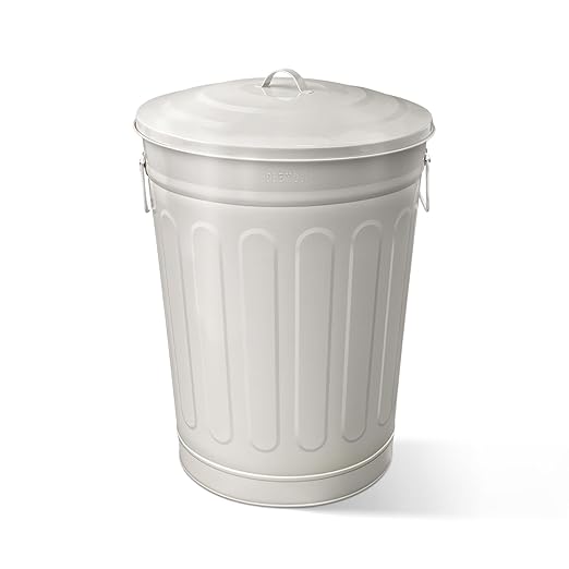 Plexon Round Trash Can 13 Gallon, Vintage Metal Outdoor Trash Can by Plexon