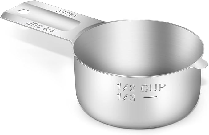 1PCS 1/2Cup Single Measuring Cup, Stainless Steel Measure Scoop, Metric and US by BERYLER