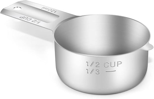 1PCS 1/2Cup Single Measuring Cup, Stainless Steel Measure Scoop, Metric and US by BERYLER