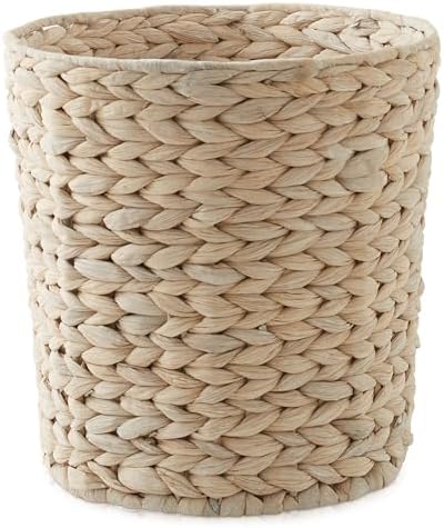 Casafield Water Hyacinth Waste Basket - Whitewash White, Woven Wicker Trash Can for Bathroom, Bedroom, Laundry Room, Home Office