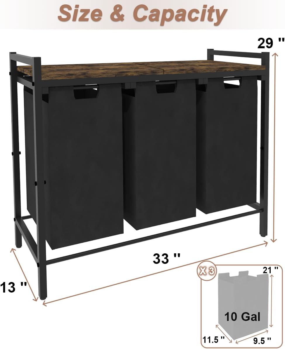 10 x 3 Gal Large Laundry Hamper, Rustic Brown and Black