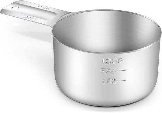 1PCS 1Cup Single Measuring Cup, Stainless Steel Measure Scoop, Metric and US by BERYLER