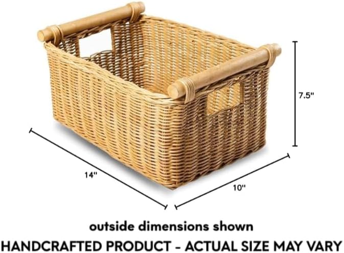 The Basket Lady Pole Handle Wicker Storage Basket, 14 in L x 10 in W x 7.5 in H - Image 8