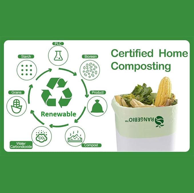 100% Compostable Trash Bags 13 Gallon Tall Kitchen, 0.9 Mil, Kitchen Compost - Image 2