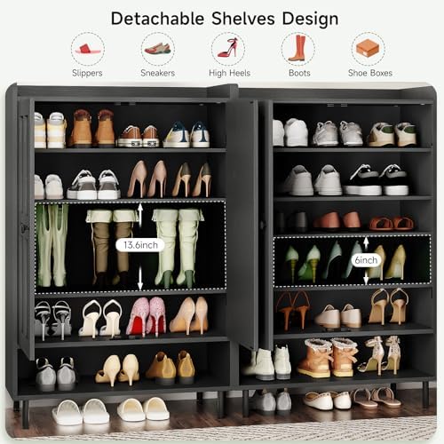 ONBRILL Shoe Cabinet with Cross Molding Doors, 6-Tier Shoe Storage(Black)