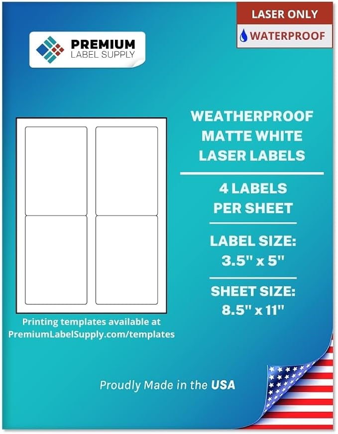 Premium Label Supply Waterproof Matte White Sticker Labels – 3.5" x 5" – Laser by PremiumLabelSupply