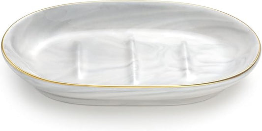 Luxspire Soap Dish Holder, Ceramic Marble Soap Tray Bar Soap Holder by Luxspire