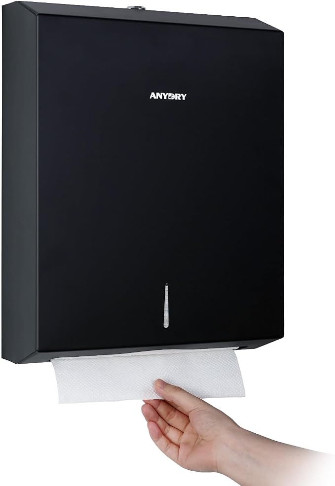 Commercial Paper Towel Dispenser Wall Mount 400-Sheet Capacity Matte Black by ANYDRY
