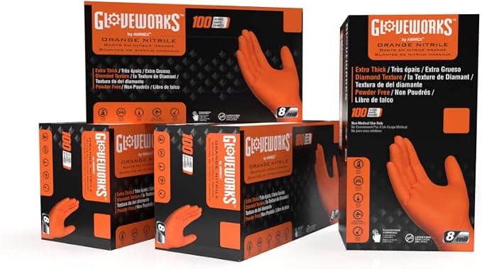 GLOVEWORKS Heavy-Duty Nitrile Gloves, Disposable, Latex Free, 8 Mil, Diamond by GLOVEWORKS