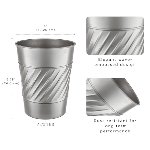 Monarch Abode Pewter Handcrafted Wave Embossed Metal Wastebasket - Image 2