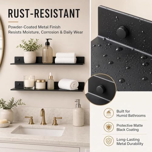 Z metnal Wall Shelf, Long Floating Shelves, Metal Hanging Shelf for Living Ro...