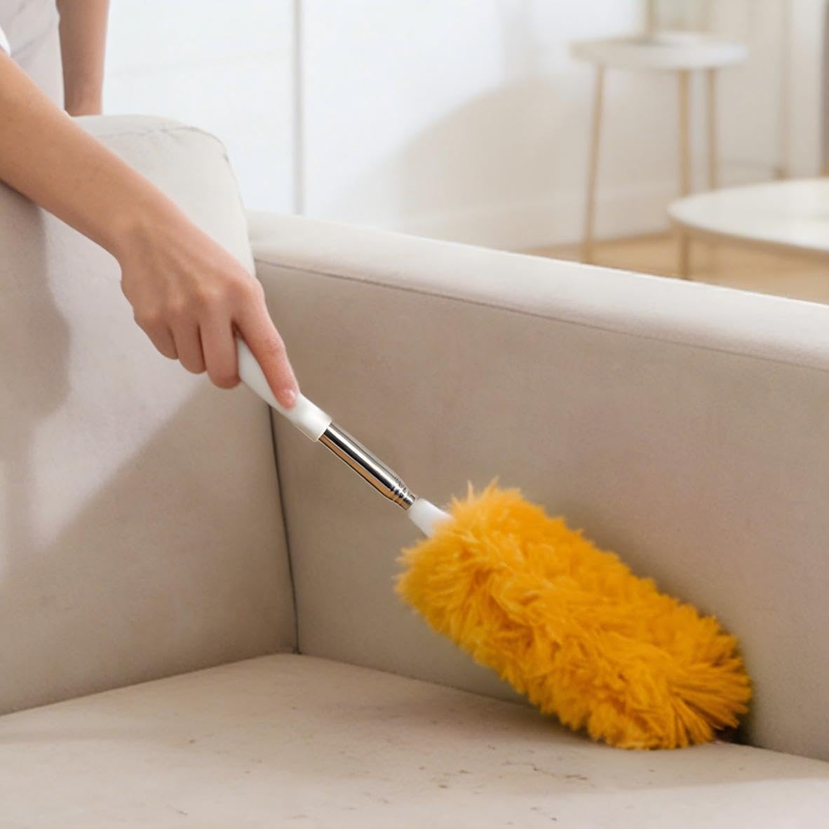 Extendable Duster 31.5 Inch Telescoping Pole with Reusable Washable Non-Woven Double-Sided Cleaning Head Orange for Ceiling Fans Blinds Vents High Ceilings Hard to Reach Places