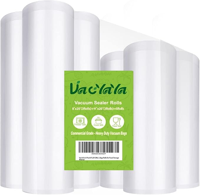 VacYaYa 6 Pack 8"x20' and11"x20' Vacuum Sealer Bags Rolls by VacYaYa
