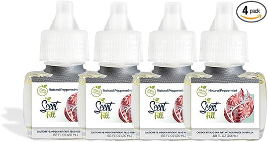 Scent Fill 100% Natural Peppermint Plug in Air Freshener, 4 Scented Oil Refills by ScentFill