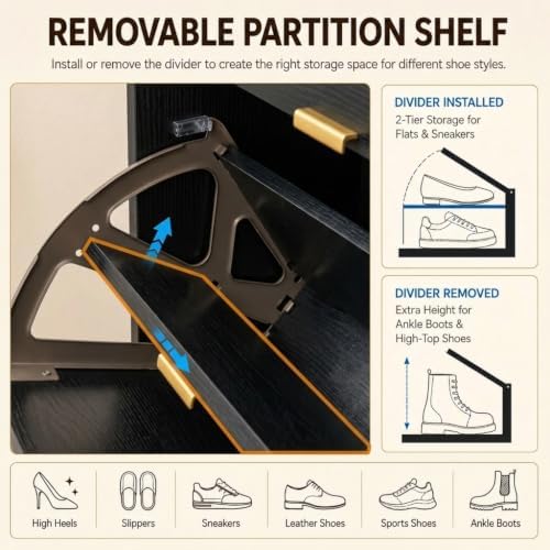Narrow Wooden Shoe Cabinet for Entryway, Slim Entryway shoe storage cabinet