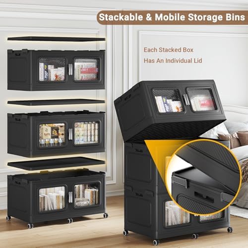BROVIEW 900 Qt Extra Large Stackable Storage Bin with Lids, 3 Pack Black