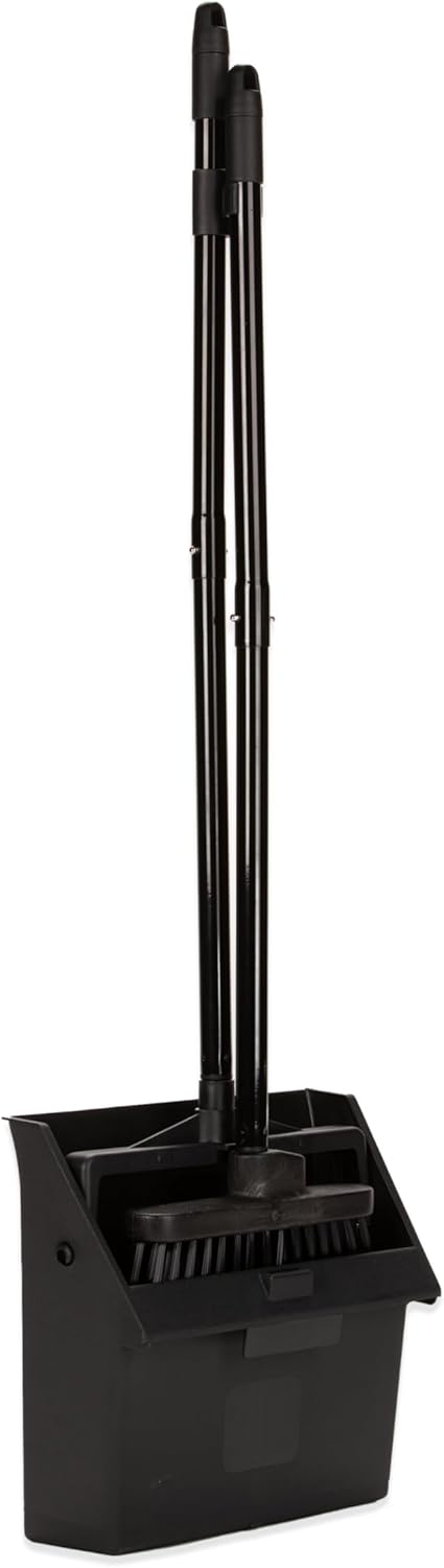 SPARTA Duo-Pan Upright Dust Pan and Broom Set, Essential Cleaning Tools for Home and Commercial Use, 36" Handle, 1 Count, Black