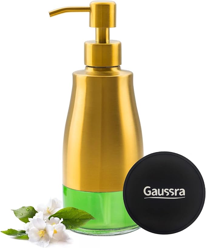 Gaussra Soap Dispenser with Coaster and Stickers, Brushed Gold Stainless Steel by Gaussra