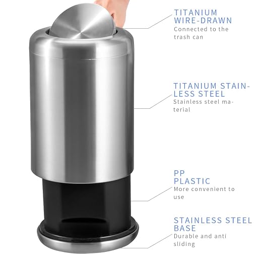 Waste Can 3 Gallon with Swing Lid，Brushed Stainless Steel Trash Can，Metal - Image 6
