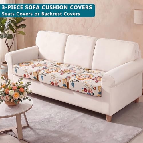 KRFOONN Waterproof Couch Cushion Covers Stretch Seat Cushion Cover Sofa Covers Washable Separate Sectional Sofa Slipcover Furniture Protector with Elastic Bottom (3PC Seat or Backrest Cover, 03)